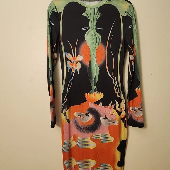 Colorful Abstract Print Long Sleeve Maxi Dress - Picture 6 of 6